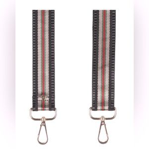 Pom Pom London Crossbody Strap - Black Stripe with bronze, red and green